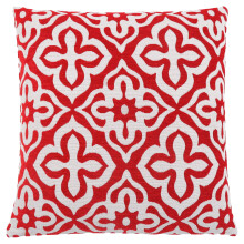 18" Red and White Geometric Square Throw Pillow with Zipper Closure