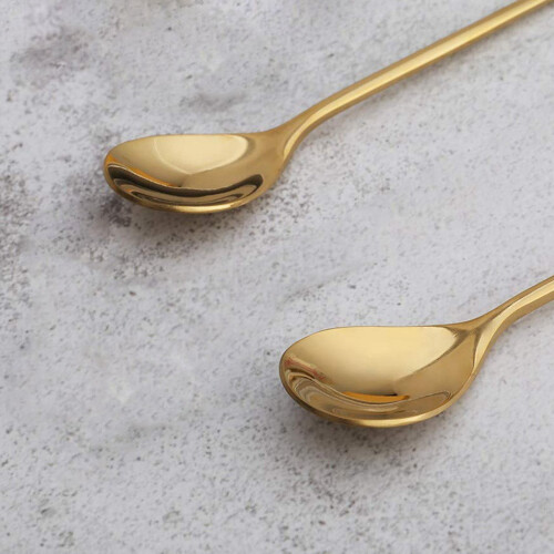 Kaffeske i rustfrit stål, grenformet, dessertske, guld (10 stk.) 1