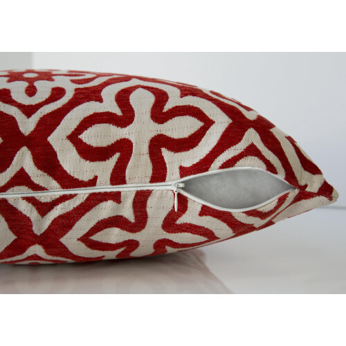 18" Red and White Geometric Square Throw Pillow with Zipper Closure 1