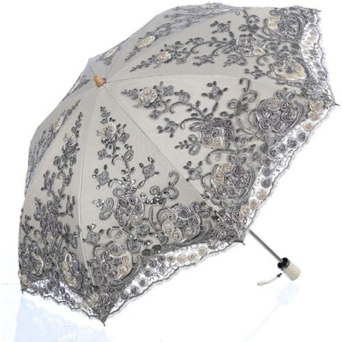Hopfällbart UV-parasoll Snö/Regn/Solparasoll Broderat Bröllopsparaply Grå