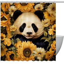 Sprchové závěsy Panda Slunečnice Voděodolný sprchový závěs s průchodkami a háčky Moderní dekorace do koupelny 72" x 72"