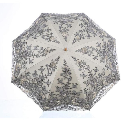 Hopfällbart UV-parasoll Snö/Regn/Solparasoll Broderat Bröllopsparaply Grå 1
