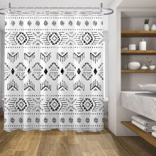 Černobílá sprchová záclona v boho stylu 72x72 palců, moderní farmářský geometrický vzor, vodoodpudivá s 12 háčky