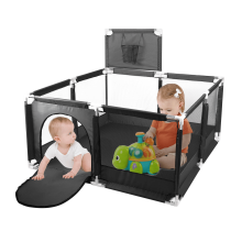 WSYW Baby Kids Playpen Foldable Play Yard Fence Tent w/Basketball Hoop Unisex Indoor Outdoor Black