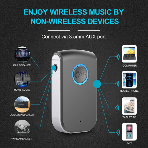 Δέκτης Bluetooth 5.0 JTWEEN για αυτοκίνητο, προσαρμογέας AUX με ακύρωση θορύβου, συμβατός με 1