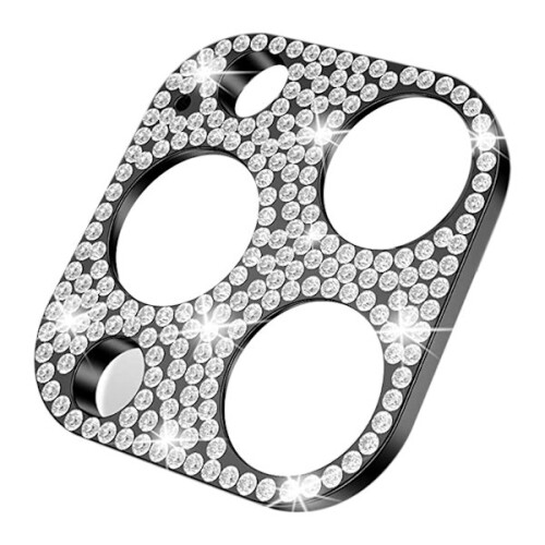 Película protetora de lente de vidro temperado com strass, à prova de choque, com proteção total, compatível com iPhone 14/13 Pro/Pro Max/Mini.