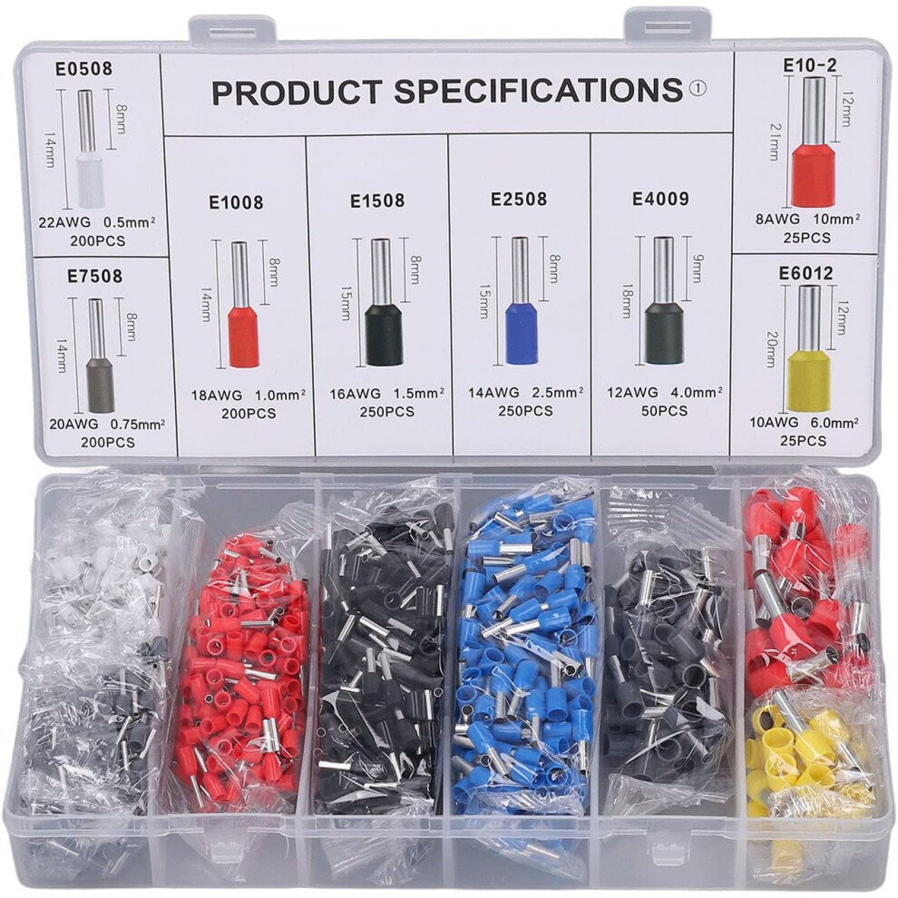 Dewin Wire Ferrules Connectors Terminals Kit,1200 Pcs Cold Pressed Terminals Copper Tube Terminal Set Multi Function Wire Crimping Assortment Kit 9395123975030