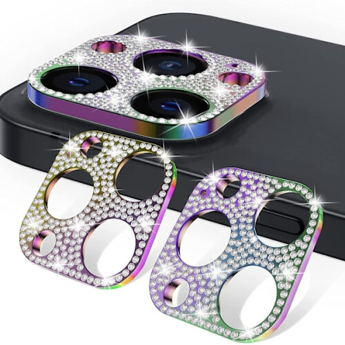 Película protetora de lente de vidro temperado com strass, à prova de choque, com proteção total, compatível com iPhone 14/13 Pro/Pro Max/Mini. 1