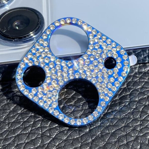 Película protetora de lente de vidro temperado com strass, à prova de choque, com proteção total, compatível com iPhone 14/13 Pro/Pro Max/Mini. 2