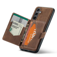 Portefeuille en cuir avec fermeture magnétique pour Galaxy S24 (Marron)