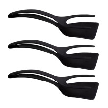 2In1Grip And Flip Spatula Tongs Uibhe Tong Pancóg Éisc Omelet Francach a Dhéanamh le haghaidh Uirlis Cócaireachta Cistine Baile Black3PCS