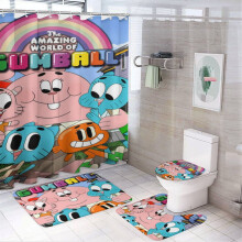 Úžasný Gumballův svět, 4dílná koupelnová sada s protiskluzovým kobercem, krytem na toaletu a nepromokavým sprchovým závěsem (12