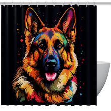 Cortina de ducha con diseño de perro pastor, impermeable, con ojales y ganchos, 60" x 72".