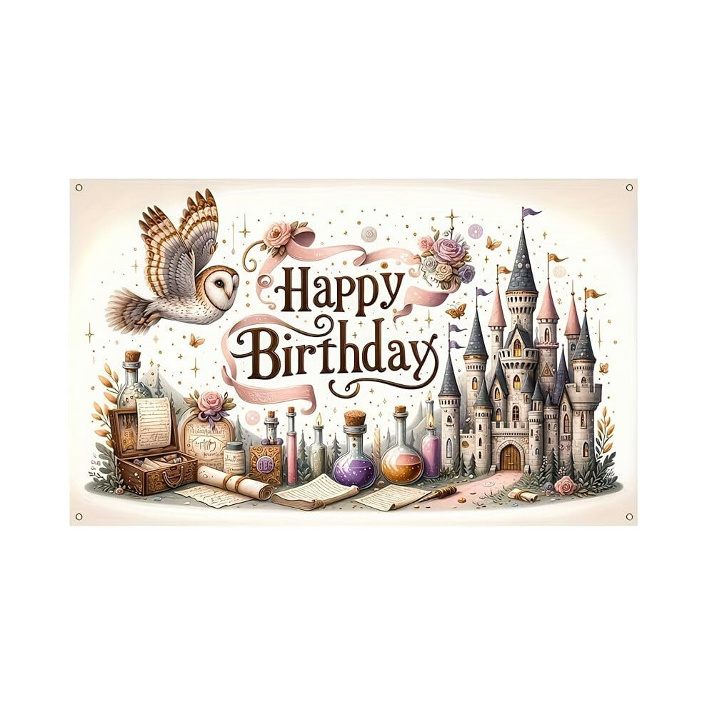 Happy Birthday Backdrop Banner 71X43 Inch, & With Crown & Balloons For Party Decor Pink/Silver 9395123095417
