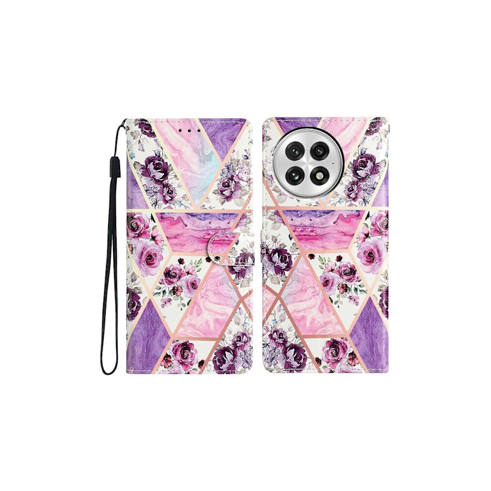 Wallet Case For Compatible With Oneplus 13 Pu Leather Pattern Printing Stand Phone Case With Strap Multicolor Flowers Purple 9395123096704