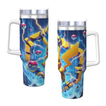 Pikachu 40oz H2.0 Edelstahl-Vakuumisolierter Becher mit Deckel und Strohhalm für Wasser, Eistee, Kaffee oder Smoothies