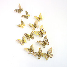 Lot de 12 stickers muraux papillons dorés 3D, parfaits pour la décoration de chambres d'enfants et de fêtes prénatales, et amovibles pour
