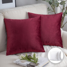 Phantoscope Soft Silky Velvet Series Square Decorative Throw Pillow Cusion for Couch, 22" x 22", Dark Red, 2 Pack