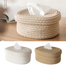 Cesto de armazenamento leve e artesanal em algodão e linho para caixa de lenços, ideal para quarto e escritório. Compatível com caixas de lenços