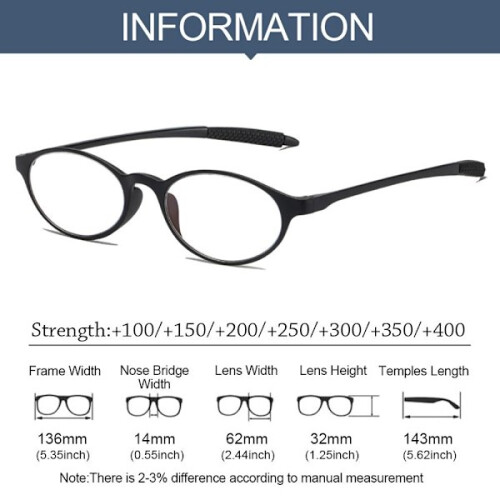 Lesebrille mit Blaulichtfilter, runde Brille, SCHWARZ, Stärke 200 2