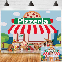 Fundal pentru petrecere cu pizza, 7x5ft, banner de ziua de naștere cu tematică de gătit pentru copii, fundal pentru pizzerie, mâncare, legume,