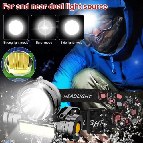 Super Bright Waterproof LED Head Torch Headlight USB Headlamp Rechargeable V4K9 2