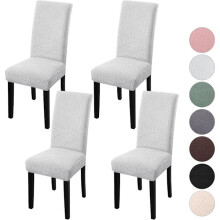 Conjunto de 4 capas de cadeira natalinas, elásticas, removíveis e laváveis para sala de jantar, estampa de folhas cinza claro.