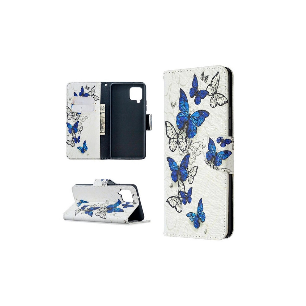 Wallet Case Compatible With Samsung Galaxy A12 - Blue And White Butterflies Blue,White 9395123195957