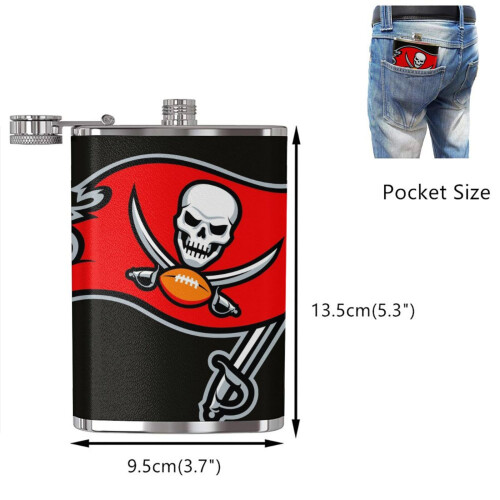 Φιάλη Buccaneers Fagon Hip Flask8oz, Ανοξείδωτο ατσάλι και δέρμα κατάλληλο για τρόφιμα, Φορητή 1