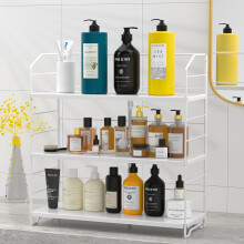Organizzatore da bagno a 3 livelli, regolabile in altezza su 8 livelli, adatto anche a piccoli spazi, in metallo bianco.