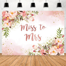 7x5ft Miss to Mrs Bridal Shower Backdrop Pink Floral Photography Background Green Boho Leaves Engagement