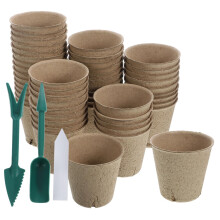 Paper Plant Pots with Drainage Holes, Biodegradable Seed Starter Set with Labels and Garden Tools
