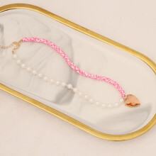 Adorno de arcilla polimérica bohemia, collar de perlas con personalidad, colgante multicolor con forma de amor N007