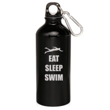 Garrafa de água esportiva de alumínio de 20 oz com mosquetão, tema "Coma, Durma, Nade" (Preta)