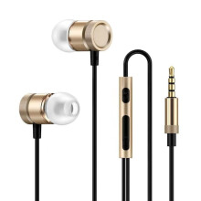 Écouteurs intra-auriculaires filaires 3,5 mm en métal avec microphone intégré et contrôle du volume, pour appareils iOS et Android, couleur or.