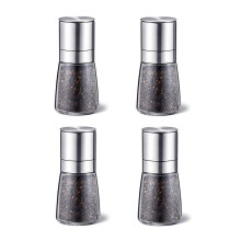 Salt and Pepper Grinder, Pepper Grinder with Grinding Precision, Stainless Steel & Chunky Glass Sea Salt