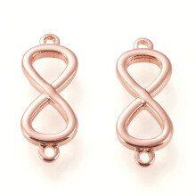 Maillons en laiton plaqués or rose véritable, longue durée de vie. Dimensions : 16,5 x 6,5 x 1,5 mm. Trou : 1 mm.