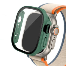 Sklo + puzdro kompatibilné s Apple Watch Ultra2 49 mm, PC nárazník + tvrdená ochranná fólia na displej, príslušenstvo k náramku série