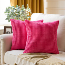 Dekoratives Kissen aus weichem Cord mit Maisstreifenmuster, 50 x 50 cm, Rosa, 2er-Pack