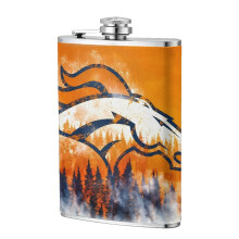 Broncos Flagon höftkolv 8oz, livsmedelsklassat rostfritt stål och läder, kompatibel med utomhussporter, camping, bröllopsgåva för marskalk
