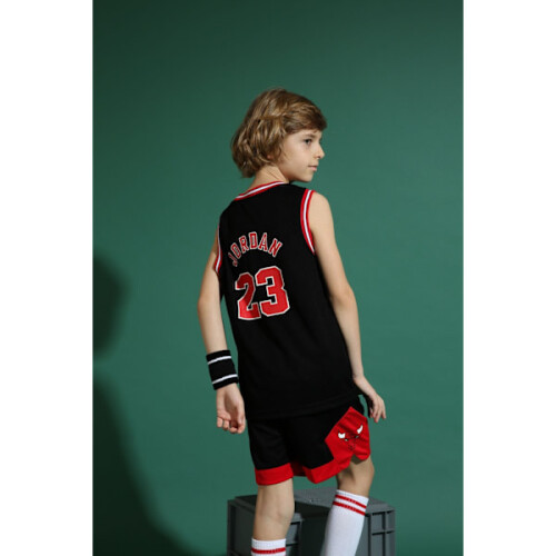 Hot2025Michael Jordan Νο. 23Σετ φανέλας μπάσκετ Chicago Bulls για παιδιά, εφηβική στολή W Μαύρο 2