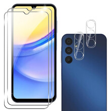 2 st. För kompatibelt med Samsung Galaxy A55 5G härdat glasskärmskydd med kameralinsskydd transparent