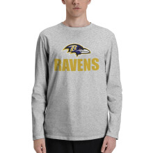 YBR_Ravens Heren T-shirt met lange mouwen en ronde hals, sportshirt met voetbal- en honkbalmouwen, ideaal als cadeau voor honkbalfans.