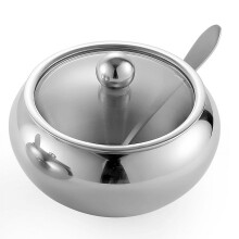 1 Set Stainless Steel Sugar Bowl with Lid and Spoon Metal Salt Pepper Jar Seasoning Container