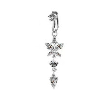 Exquisite Electroplate Copper Zircon Belly Button Clip, Compatible with SILVER Body Jewelry for Women, Niche Fashion Design