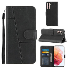 Étui portefeuille magnétique premium en cuir noir compatible avec Samsung Galaxy S21 5G