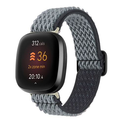Nylon horlogebandje, compatibel met Fitbit Versa3/4, grijs.