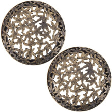 Legeringsdeksel voor wierookbranderkom, hol rond met esdoornbladmotief, antiek brons, 72x22 mm