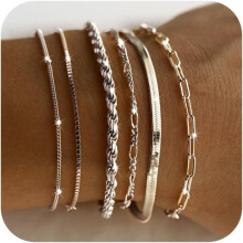 Søde sølvarmbånd til kvinder Trendy, smykkesæt til kvinder Armbånd med ædelstensæske Sildebenskæde Figaro rebkæde Armbånd Modepakke1