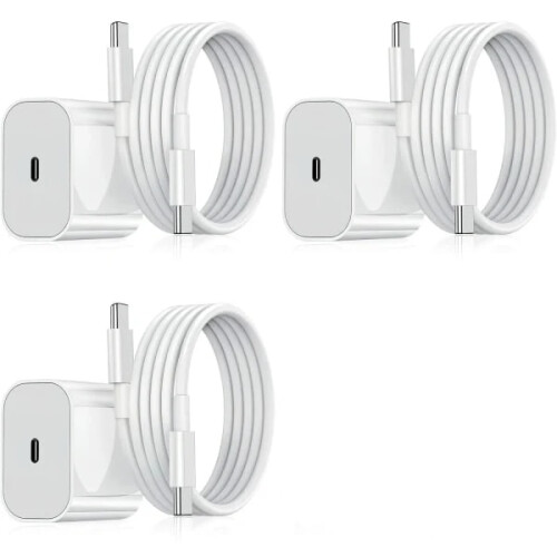 Oplader compatibel met Samsung - 20W snelladeradapter + USB-C-kabel, wit, 3-pack